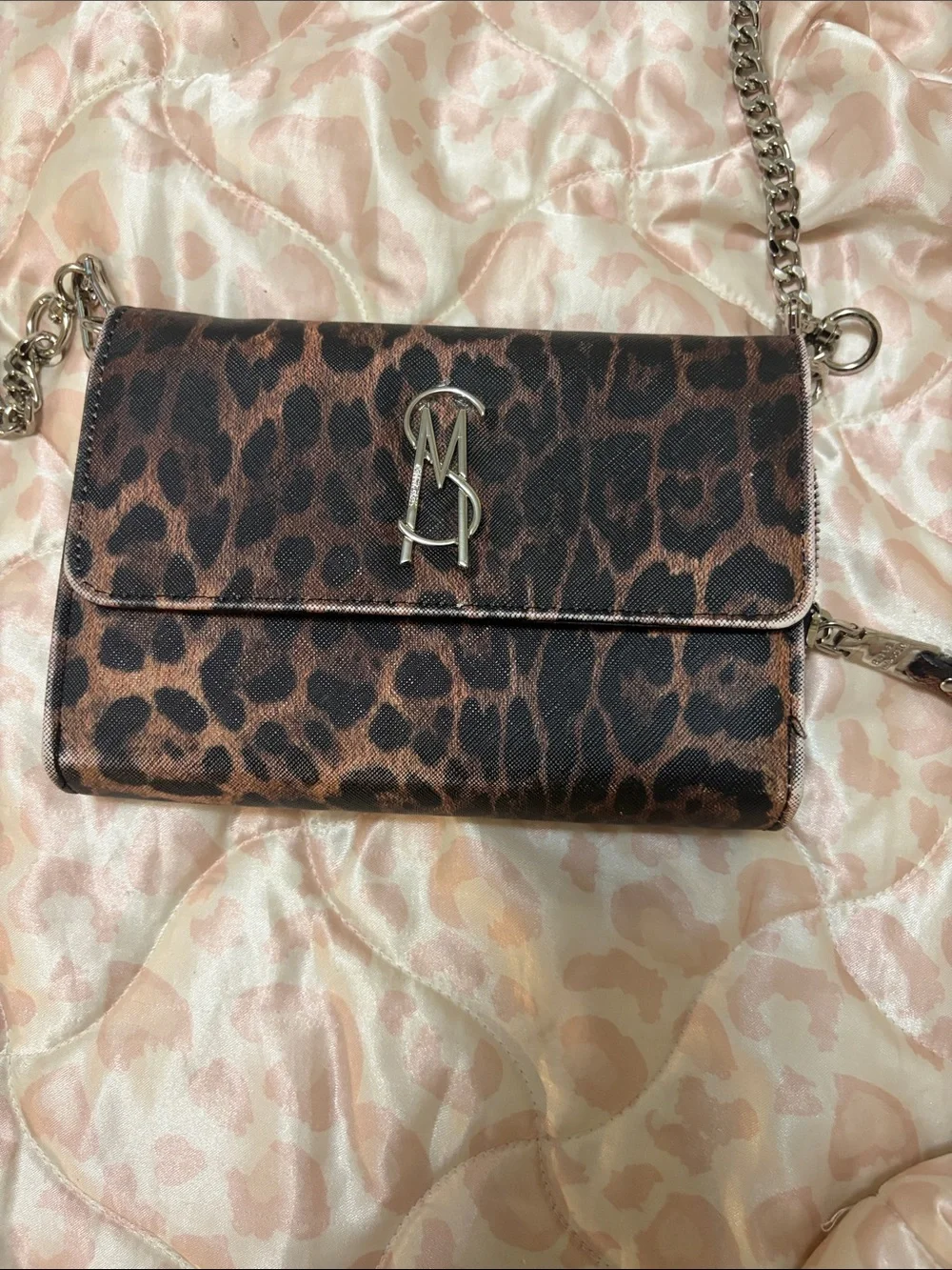 Steve Madden Brown Leopard Print Crossbody with Silver Logo